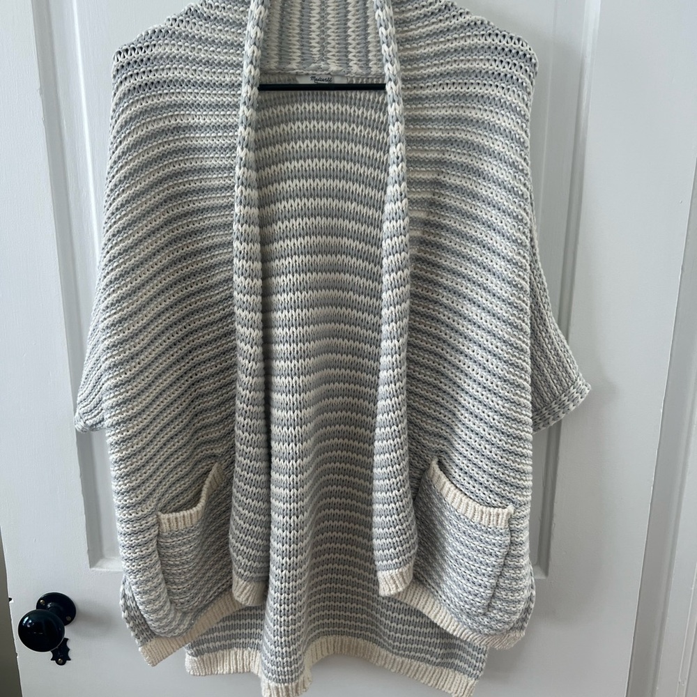Madewell Striped Gray and Cream Poncho